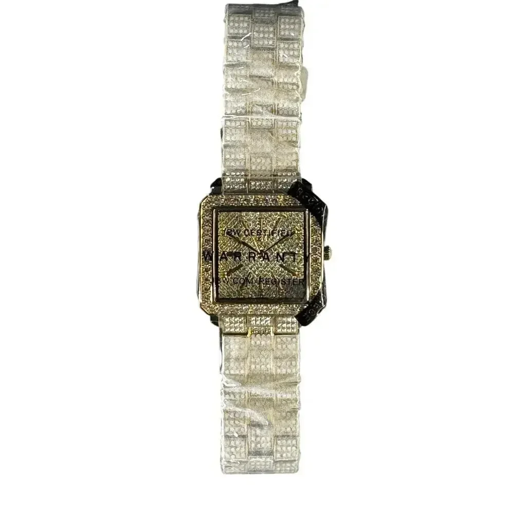 JBW Cristal Square 28mm 12 Diamonds 1095 Crystals 18k GoldPlated Stainless Watch